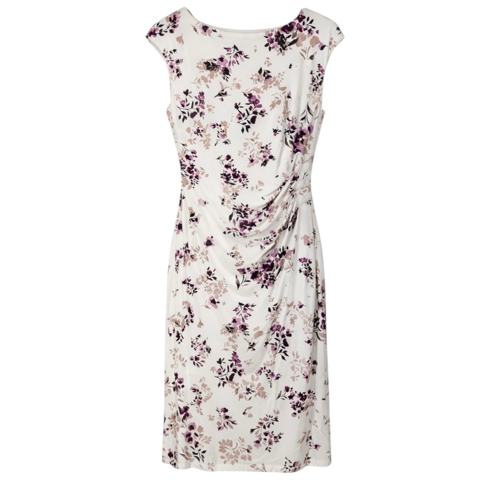 Lauren Ralph Lauren Floral Sheath Dress Women Sz 14 White Purple Stretch